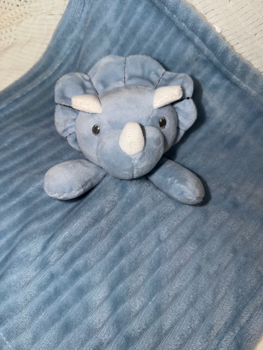 Plush Blue Triceratops Rattle Toy